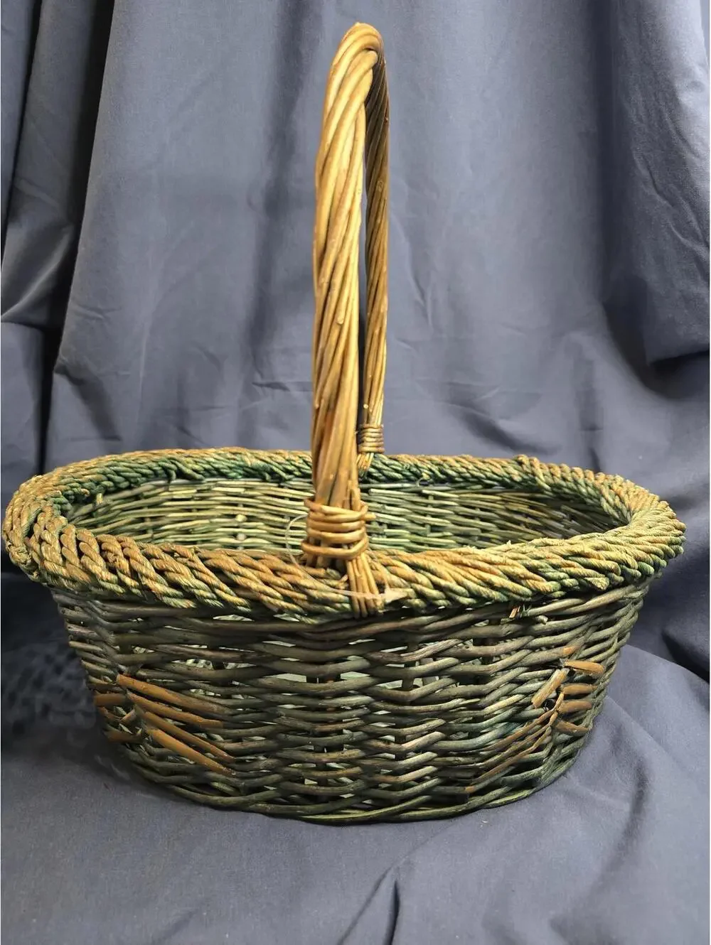 Vintage Woven Rattan/Bentwood Gathering Basket